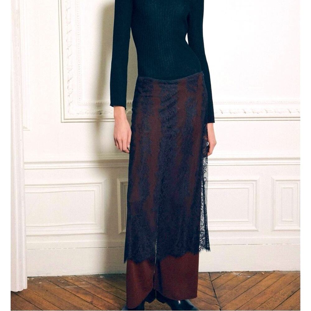 Zara Blogger Favorite Mixed Black Lace Skirt and contrasting pants size small - Picture 2 of 16